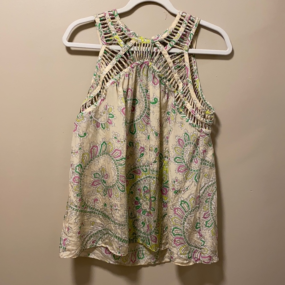 Anthropologie Leifnotes Lattice Paisley Print Tank Top
